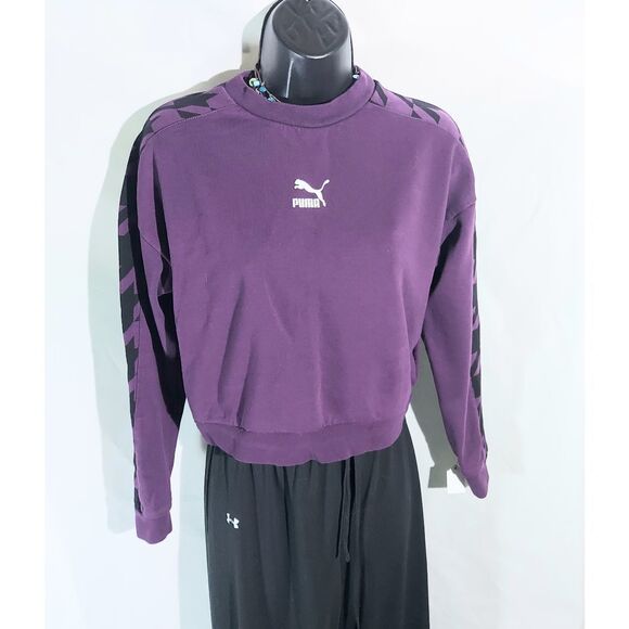 Puma Sweaters - Puma's cropped Warm crewneck purple graphic sweatshirt size small